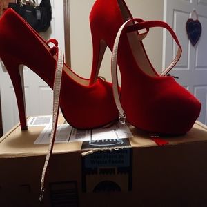 Red velvet wrap heels